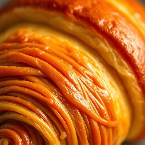 Close-up shot of a freshly baked croissant with a perfect golden-brown crust.