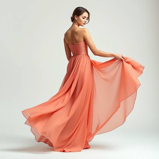 Elegant studio portrait of a woman in a flowing gown with professional lighting.