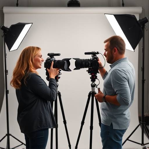 Sarah and Michael, the photographers behind Ethereal Echoes, working with a client in the studio.